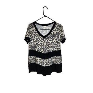 Leopard Print V-Neck Short Sleeve Top By Sew In Love Small